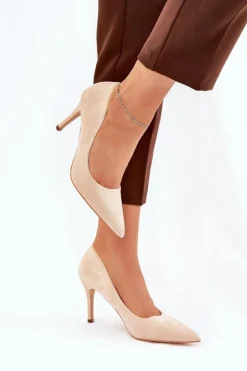 Sale Boto Szpilki Z Eko Zamszu Beżowe Vannith