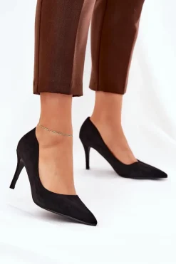 Damskie Boto Szpilki Z Eko Zamszu Czarne Vannith