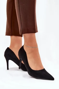 Damskie Boto Szpilki Z Eko Zamszu Czarne Vannith