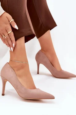 Boto Czółenka Klasyczne*Szpilki Z Eko Zamszu Khaki Vannith