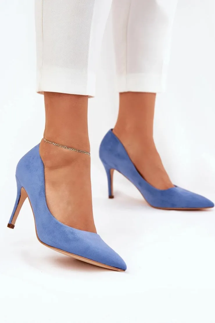 Boto Czółenka Klasyczne*Szpilki Z Eko Zamszu Niebieskie Vannith