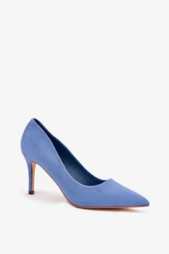 Boto Czółenka Klasyczne*Szpilki Z Eko Zamszu Niebieskie Vannith