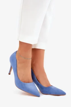Boto Czółenka Klasyczne*Szpilki Z Eko Zamszu Niebieskie Vannith