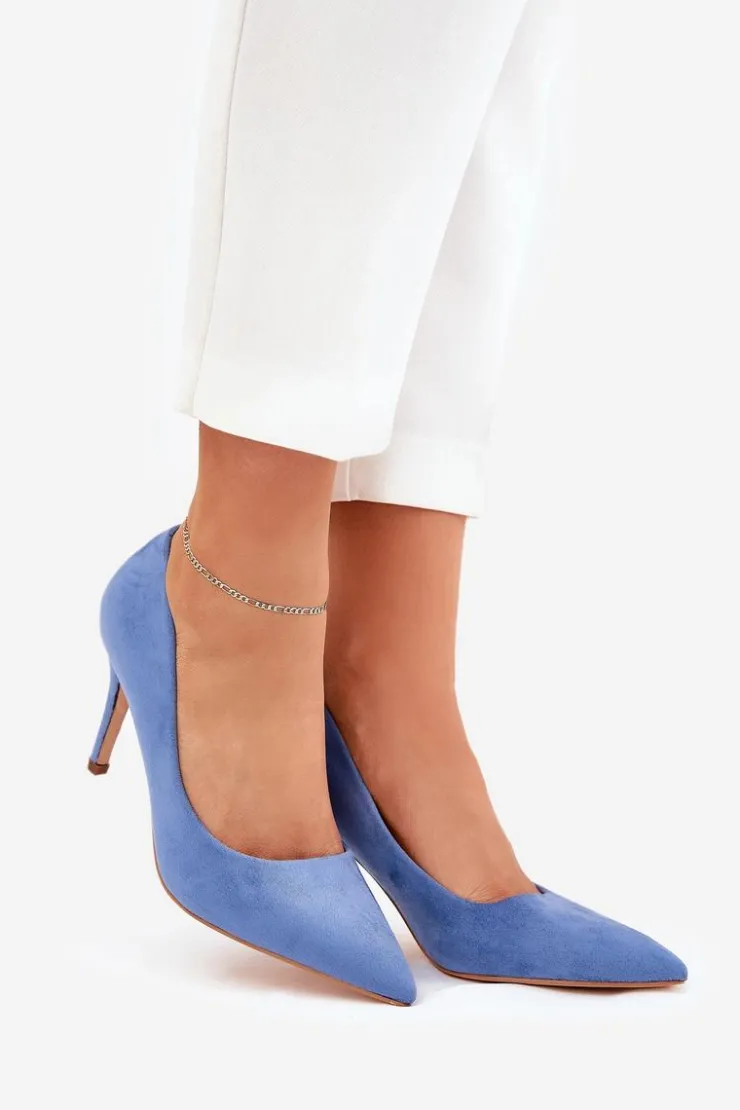 Boto Czółenka Klasyczne*Szpilki Z Eko Zamszu Niebieskie Vannith