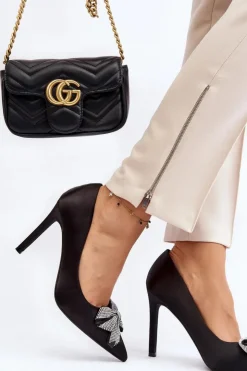 Boto Czółenka Klasyczne*Szpilki Z Kokardą Czarne Fairine