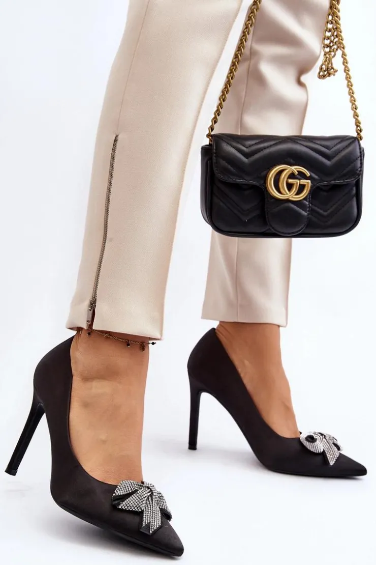 Boto Czółenka Klasyczne*Szpilki Z Kokardą Czarne Fairine