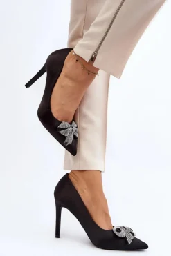 Boto Czółenka Klasyczne*Szpilki Z Kokardą Czarne Fairine