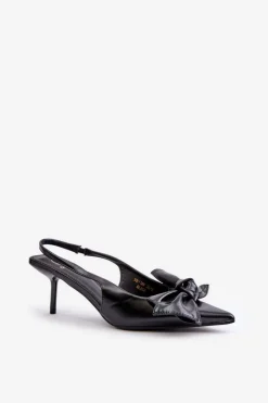 Boto Czółenka Klasyczne*Szpilki Z Kokardą Eko Skórzane Czarne Emirenna