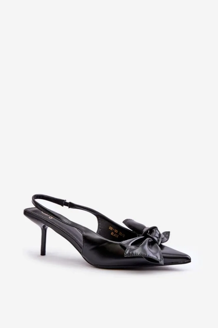 Boto Czółenka Klasyczne*Szpilki Z Kokardą Eko Skórzane Czarne Emirenna