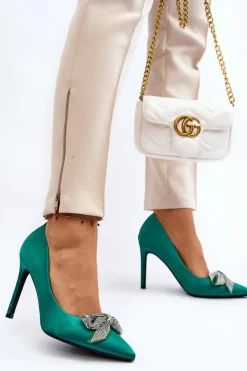 Damskie Boto Szpilki Z Kokardą Zielone Fairine