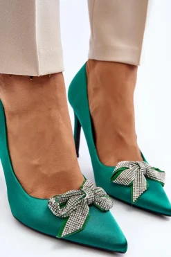 Damskie Boto Szpilki Z Kokardą Zielone Fairine