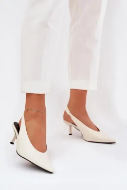 Damskie Boto Szpilki Z Odkrytą Piętą Eko Skórzane Ecru Aricandia