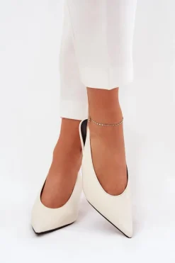 Damskie Boto Szpilki Z Odkrytą Piętą Eko Skórzane Ecru Aricandia