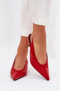 Boto Czółenka Klasyczne*Szpilki Z Odkrytą Piętą Eko Skórzane Czerwone Aricandia Czerwony