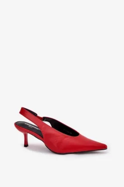 Boto Czółenka Klasyczne*Szpilki Z Odkrytą Piętą Eko Skórzane Czerwone Aricandia Czerwony