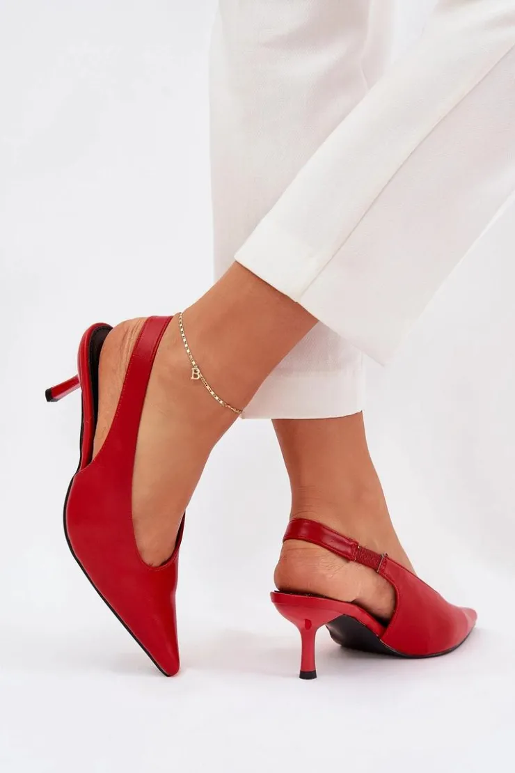Boto Czółenka Klasyczne*Szpilki Z Odkrytą Piętą Eko Skórzane Czerwone Aricandia Czerwony