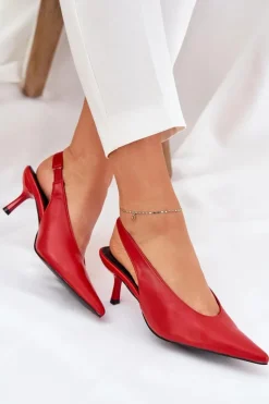 Boto Czółenka Klasyczne*Szpilki Z Odkrytą Piętą Eko Skórzane Czerwone Aricandia Czerwony