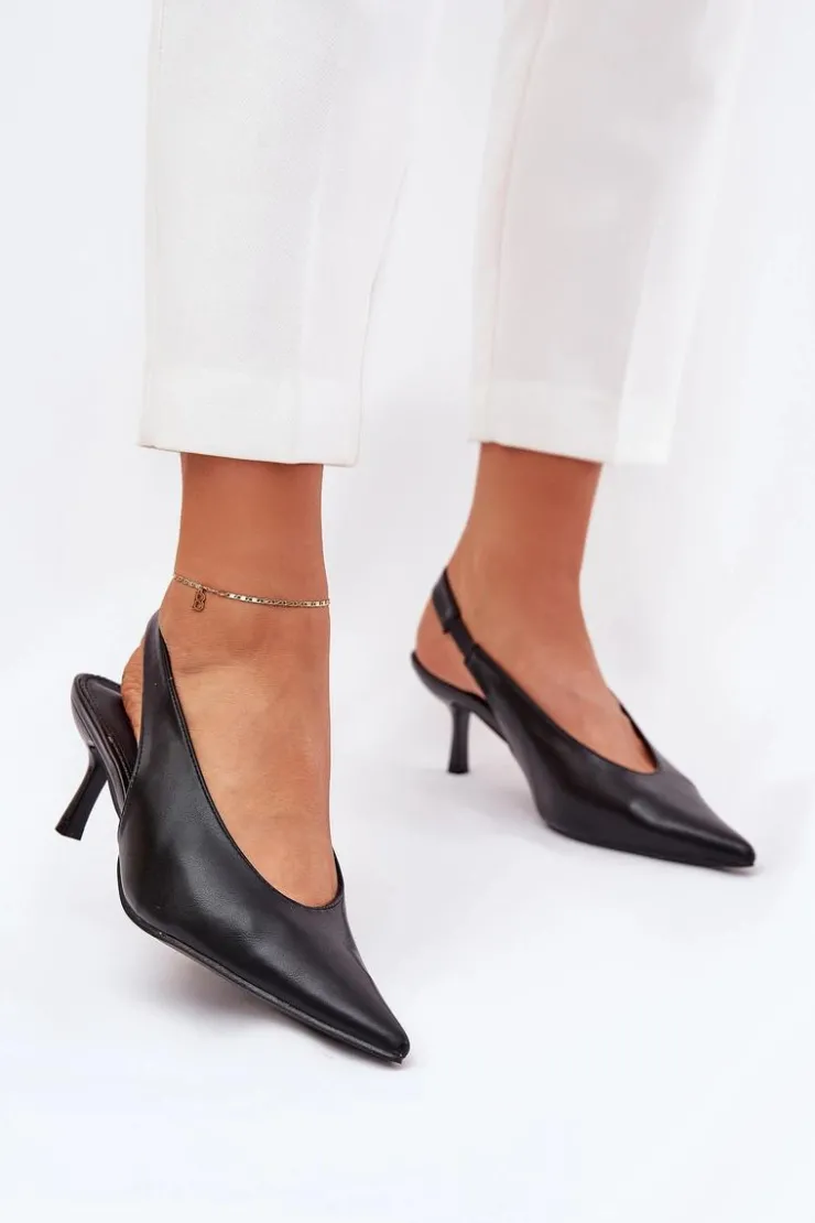 Discount Boto Szpilki Z Odkrytą Piętą Eko Skórzane Czarne Aricandia Czarny