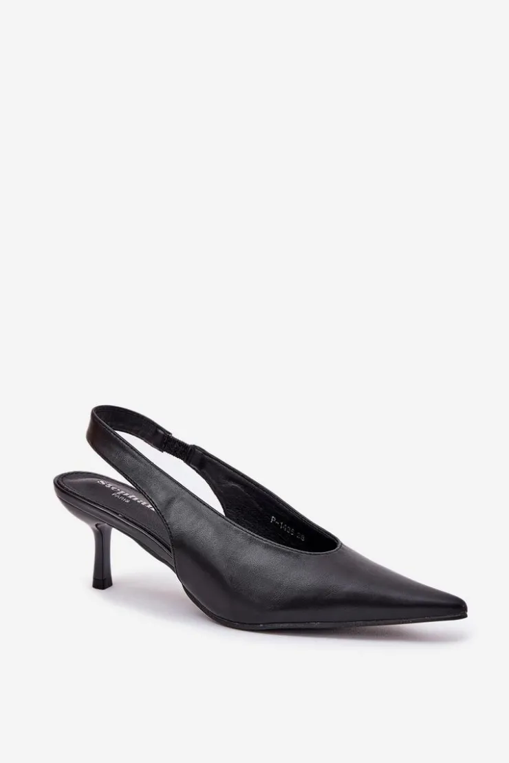 Discount Boto Szpilki Z Odkrytą Piętą Eko Skórzane Czarne Aricandia Czarny