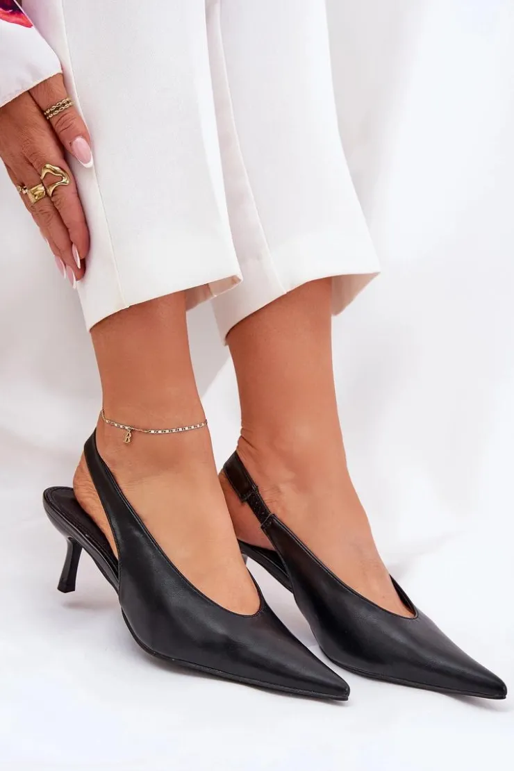 Discount Boto Szpilki Z Odkrytą Piętą Eko Skórzane Czarne Aricandia Czarny