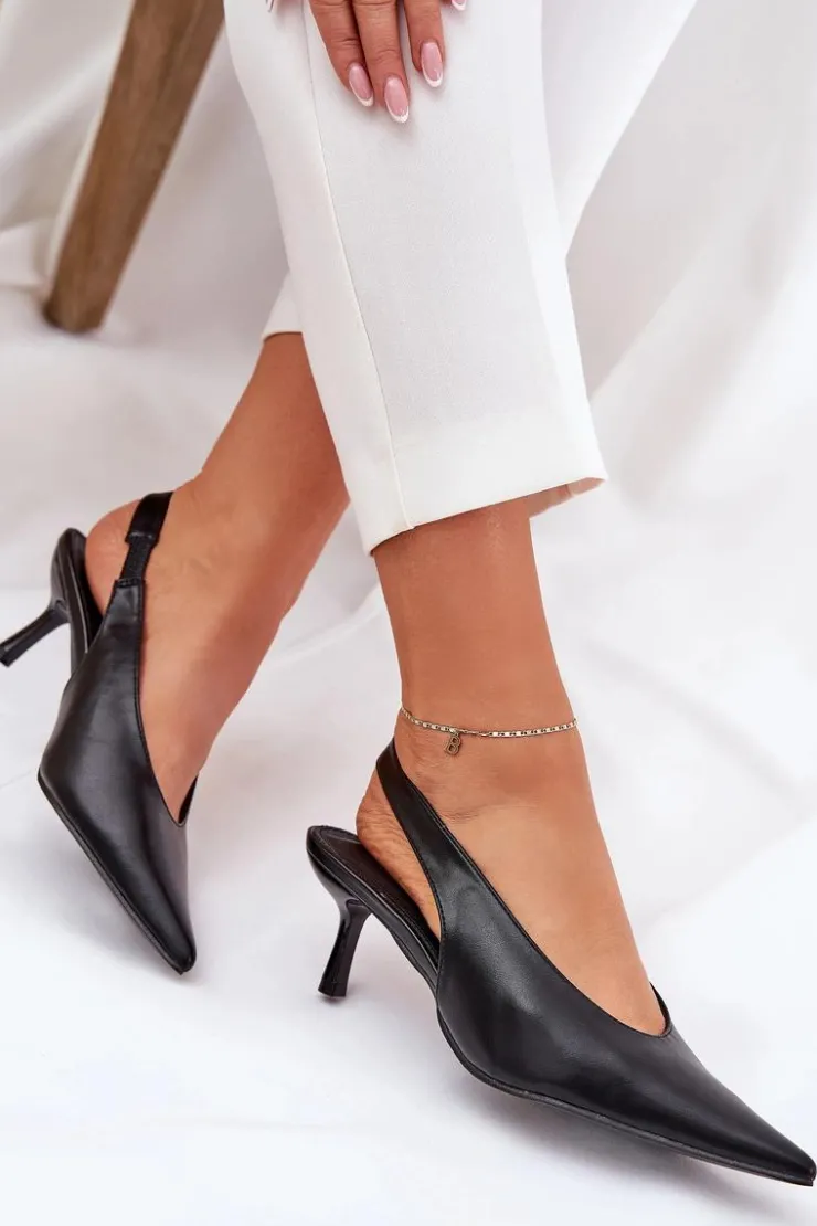 Discount Boto Szpilki Z Odkrytą Piętą Eko Skórzane Czarne Aricandia Czarny