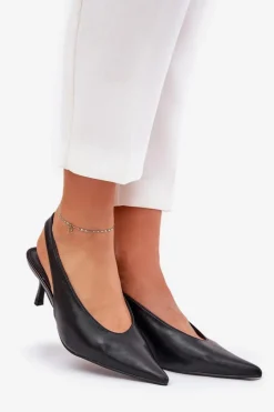 Discount Boto Szpilki Z Odkrytą Piętą Eko Skórzane Czarne Aricandia Czarny