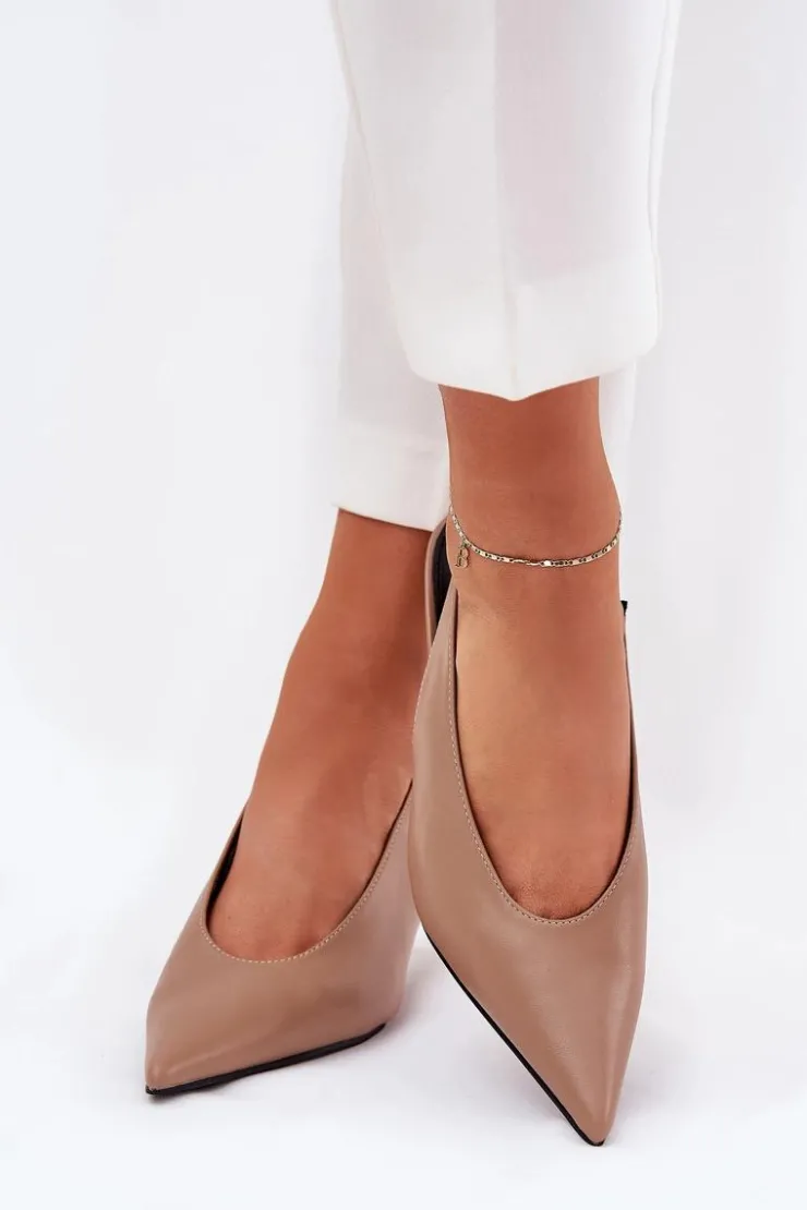 Best Boto Szpilki Z Odkrytą Piętą Eko Skórzane Ciemnobeżowe Aricandia