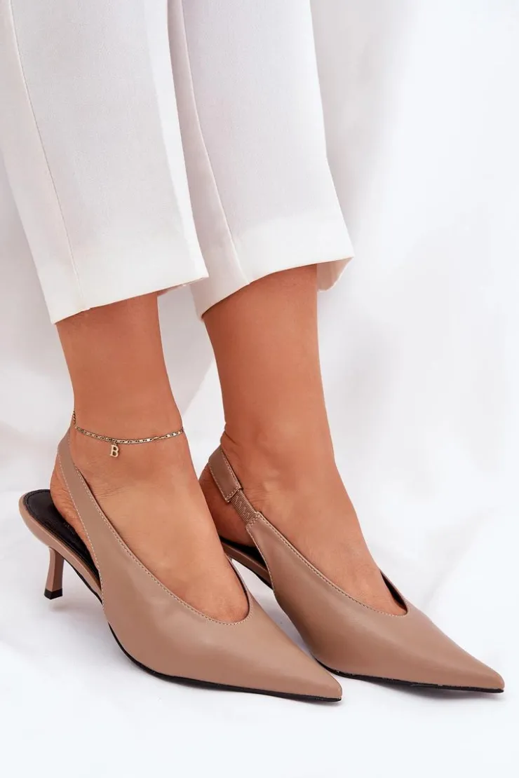 Best Boto Szpilki Z Odkrytą Piętą Eko Skórzane Ciemnobeżowe Aricandia