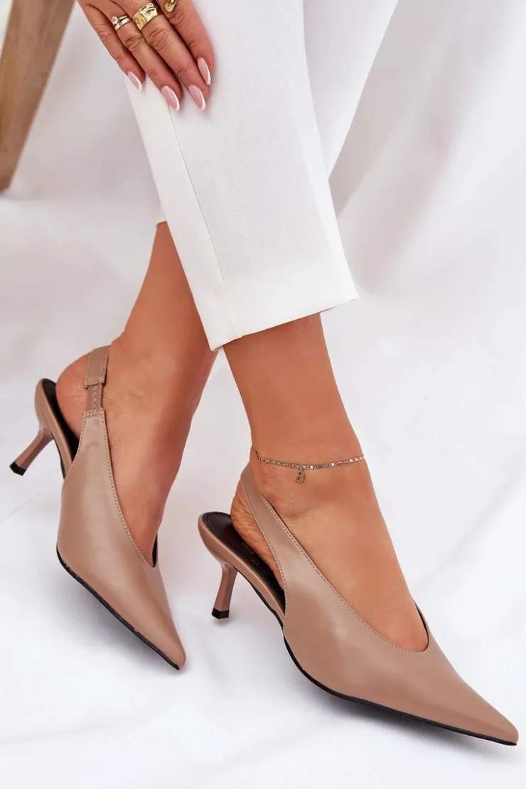 Best Boto Szpilki Z Odkrytą Piętą Eko Skórzane Ciemnobeżowe Aricandia