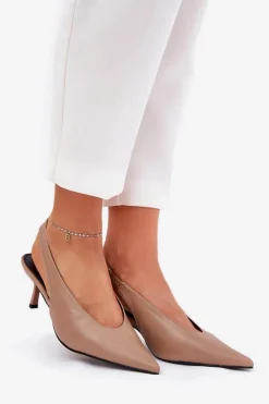 Best Boto Szpilki Z Odkrytą Piętą Eko Skórzane Ciemnobeżowe Aricandia