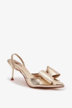 Best Boto Szpilki Z Odkrytymi Piętami I Kokardką Złote Eklevia Złoty