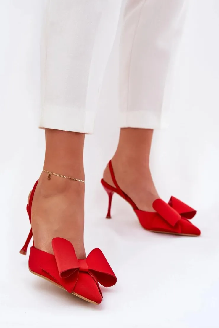 New Boto Szpilki Z Odkrytymi Piętami I Kokardką Czerwone Eklevia