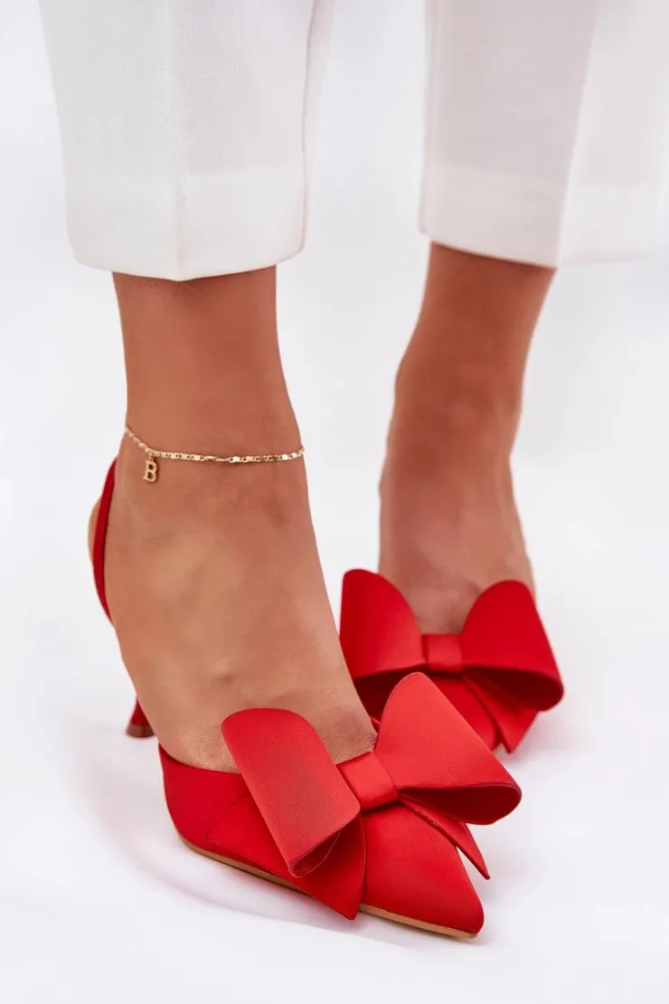 New Boto Szpilki Z Odkrytymi Piętami I Kokardką Czerwone Eklevia