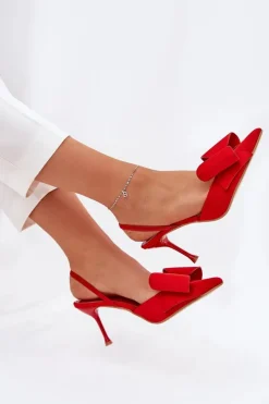 New Boto Szpilki Z Odkrytymi Piętami I Kokardką Czerwone Eklevia