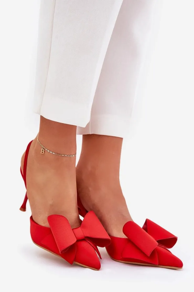 New Boto Szpilki Z Odkrytymi Piętami I Kokardką Czerwone Eklevia