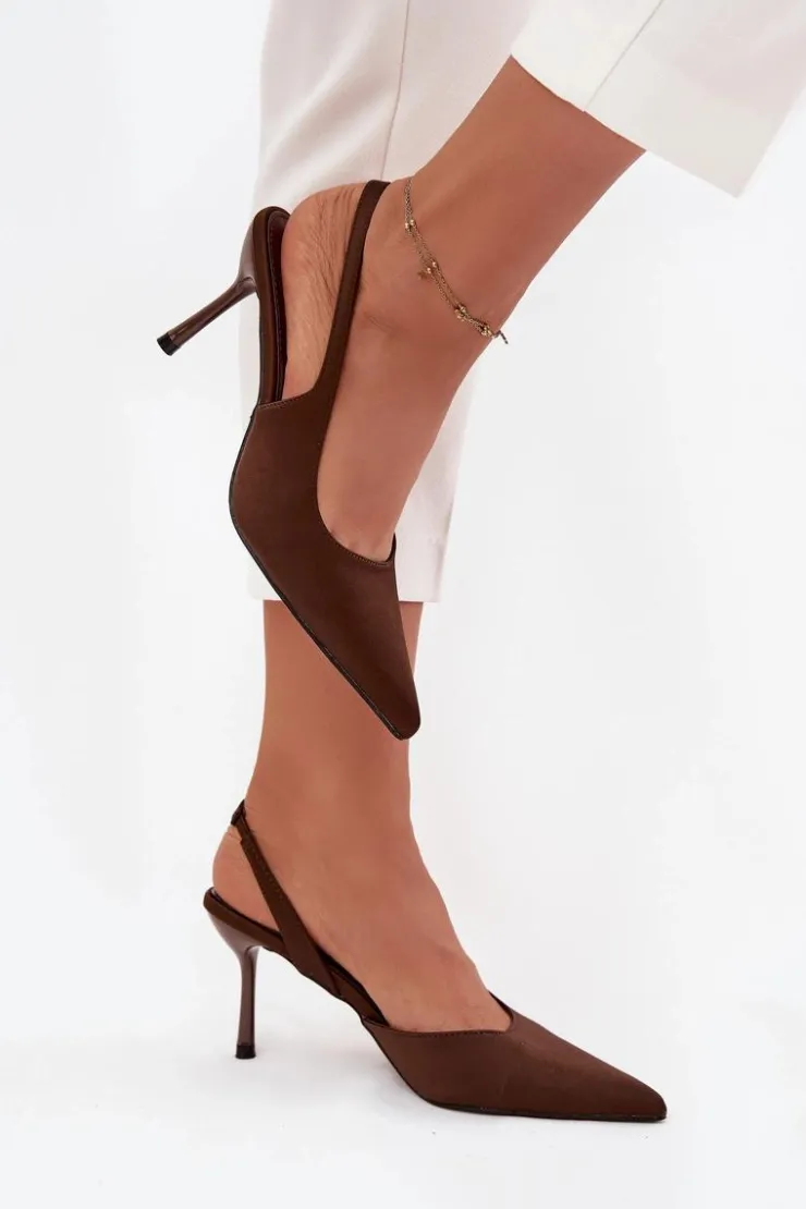 Boto Czółenka Klasyczne*Szpilki Z Odkrytymi Piętami Czekoladowe Lenira Brązowy