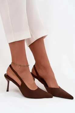 Boto Czółenka Klasyczne*Szpilki Z Odkrytymi Piętami Czekoladowe Lenira Brązowy