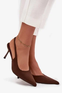 Boto Czółenka Klasyczne*Szpilki Z Odkrytymi Piętami Czekoladowe Lenira Brązowy