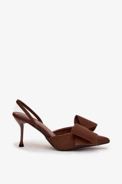 Damskie Boto Szpilki Z Odkrytymi Piętami I Kokardką Brązowe Eklevia