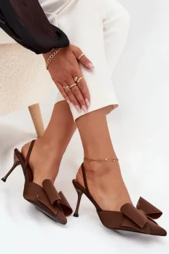 Damskie Boto Szpilki Z Odkrytymi Piętami I Kokardką Brązowe Eklevia