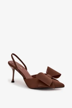 Damskie Boto Szpilki Z Odkrytymi Piętami I Kokardką Brązowe Eklevia