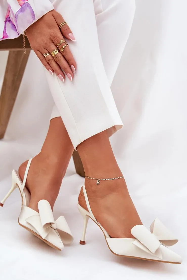 Boto Czółenka Klasyczne*Szpilki Z Odkrytymi Piętami I Kokardką Ecru Eklevia