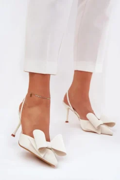 Boto Czółenka Klasyczne*Szpilki Z Odkrytymi Piętami I Kokardką Ecru Eklevia