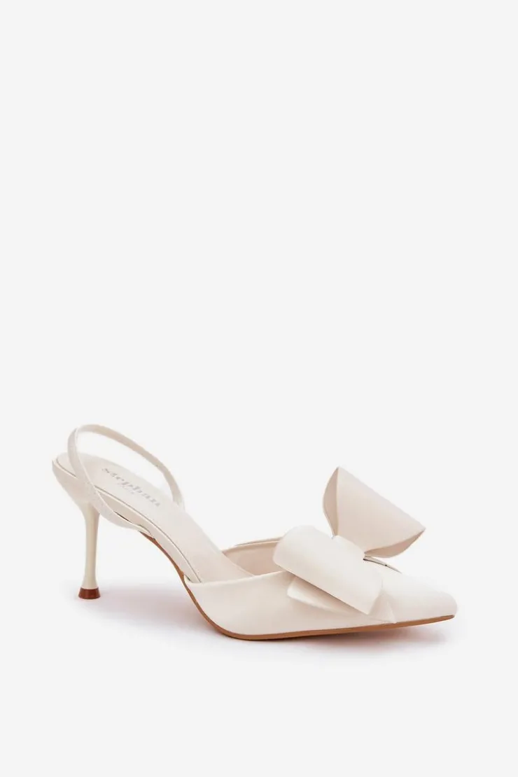 Boto Czółenka Klasyczne*Szpilki Z Odkrytymi Piętami I Kokardką Ecru Eklevia