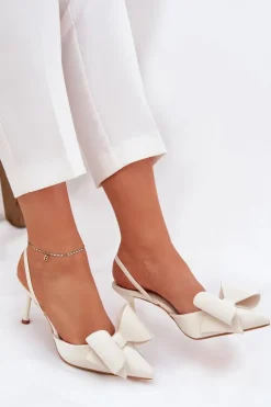 Boto Czółenka Klasyczne*Szpilki Z Odkrytymi Piętami I Kokardką Ecru Eklevia