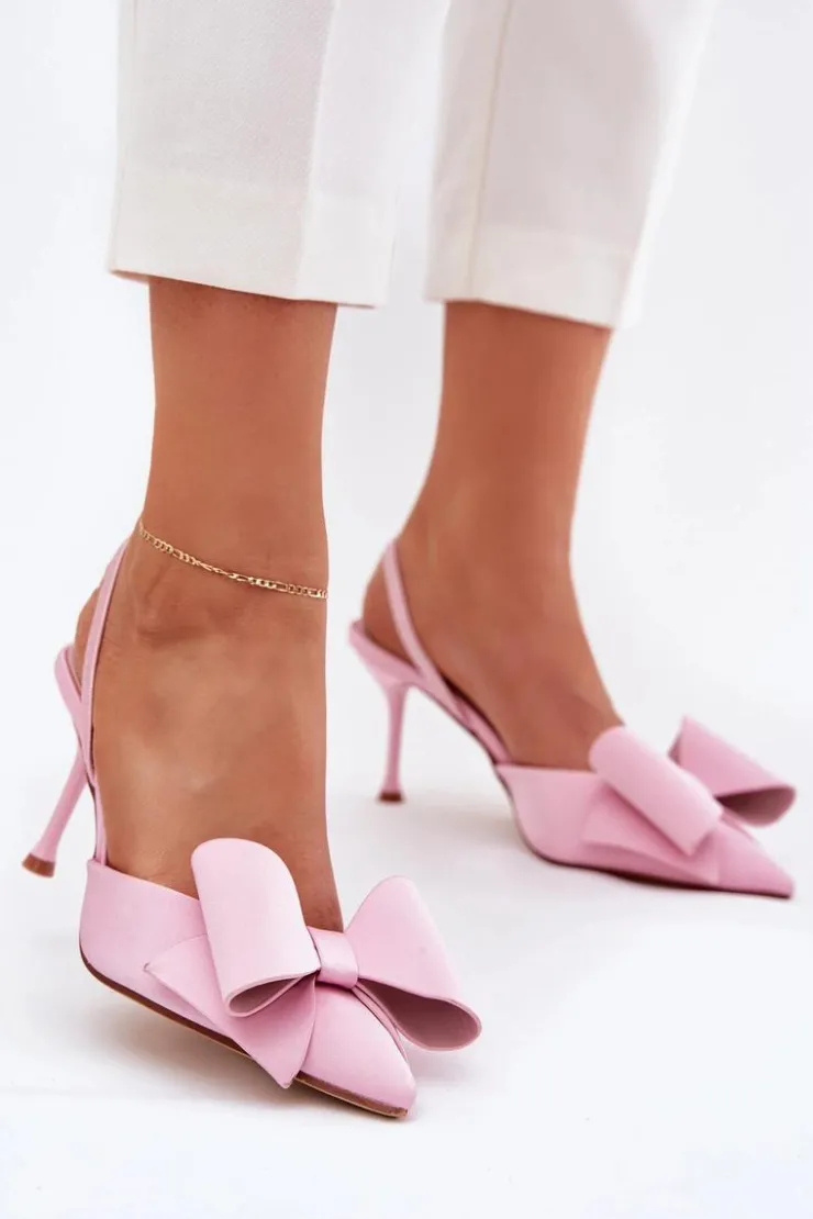 Clearance Boto Szpilki Z Odkrytymi Piętami I Kokardką Różowe Eklevia