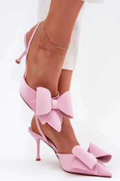 Clearance Boto Szpilki Z Odkrytymi Piętami I Kokardką Różowe Eklevia