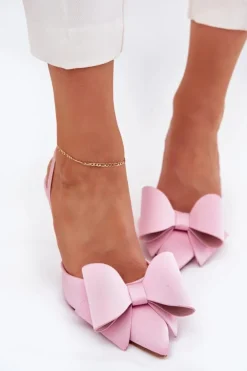 Clearance Boto Szpilki Z Odkrytymi Piętami I Kokardką Różowe Eklevia