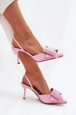 Clearance Boto Szpilki Z Odkrytymi Piętami I Kokardką Różowe Eklevia