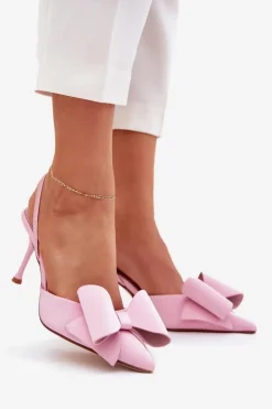 Clearance Boto Szpilki Z Odkrytymi Piętami I Kokardką Różowe Eklevia
